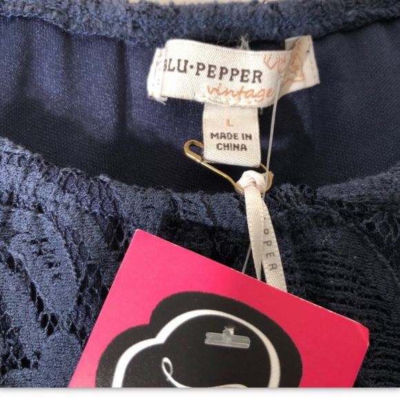 NWT Anthropologie Blu Pepper Navy Lace Tunic Dress Top Bell Sleeves Women L Boho - Picture 6 of 9
